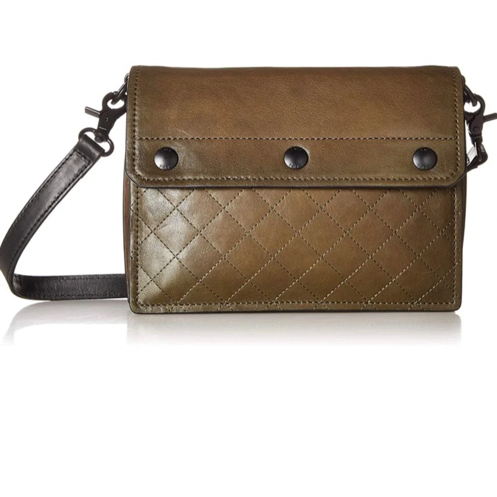 NWT $328 FRYE Samantha Quilted Leather Crossbody Bag in Fatigue!